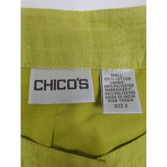 Chico's Green Embroidered Cotton Lightweight Jacket Floral Cardigan Size 2 (Med) - Picture 3 of 6